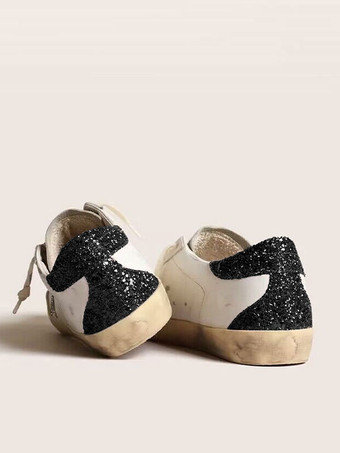 Zapatillas de deporte para mujer blancas con punta redonda detalle de purpurina cordones y zapatillas de skate