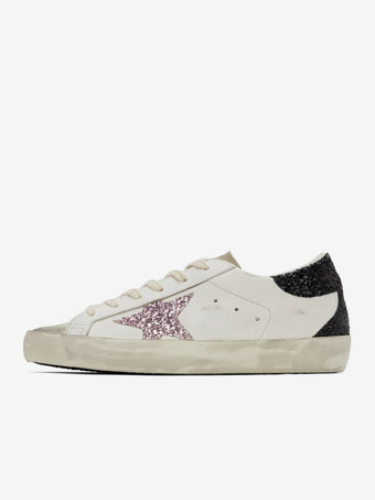 Zapatillas de deporte para mujer blancas con punta redonda detalle de purpurina cordones y zapatillas de skate