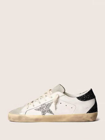 blanco Zapatillas de deporte para mujer blancas con punta redonda detalle de purpurina cordones y zapatillas de skate