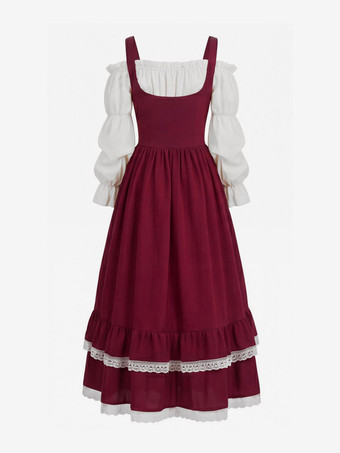 Mittelalterliches Cosplay-Kleid für Damen Renaissance-Ballkleid mit Puffärmeln Retro-Vintage-Kleid