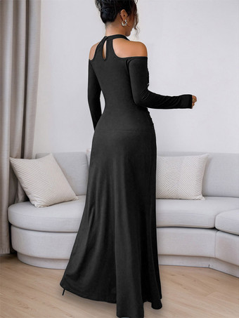 Abito nero aderente lungo da donna moda elegante e casual per tutti i giorni.