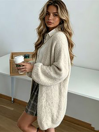カーディガン ブラウン ゆったりチャンキーニット レディース ファッション 普段使い カジュアル 暖かいアウター