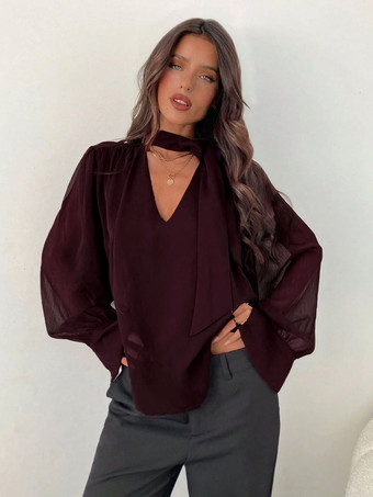 トップス フューシャ 長袖 シフォン フローリー レディース ファッション エレガント カジュアル ライト ブラウス