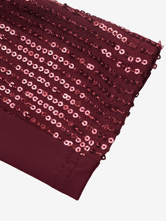 ワインレッドのフィット感のあるボディコン長袖プリーツスパンコールドレス、女性用エレガント衣装