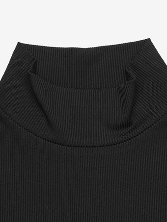 ハイネック スリット入り 長袖 フィット感のある黒と茶色のレディースファッションドレス
