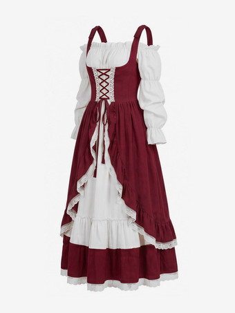 Mittelalterliches Cosplay-Kleid für Damen Renaissance-Ballkleid mit Puffärmeln Retro-Vintage-Kleid