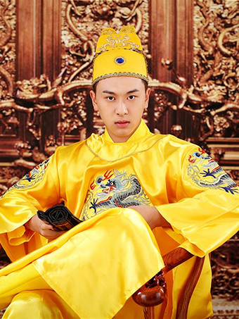 明朝皇帝龍 大人用 中国風コスチューム 黄色 ハロウィンコート オーバーコート ホリデーコスチューム