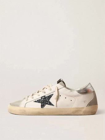 noir Baskets de skate à bout rond en patchwork pailleté écru et blanc pour femmes