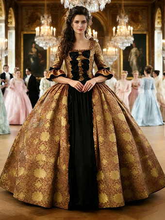 GoldRokoko-Ballkleid aus dem 18. Jahrhundert Marie-Antoinette-Kostüm Damenkleid Vintage-Kostüm