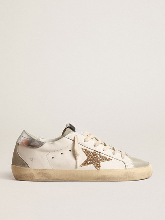 Baskets de skate à bout rond en patchwork pailleté écru et blanc pour femmes