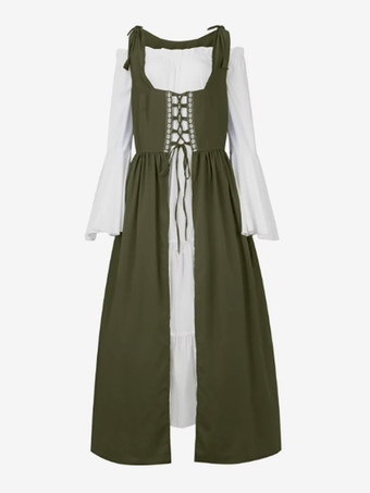 DunkelgrünDamen Renaissance Überkleid Mittelalter Bauernkostüm Kleid