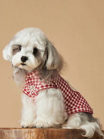 rouge Débardeur rouge à carreaux pour chien chemise sans manches pour animaux de compagnie avec nœud décoratif vêtements respirants pour petits chiens