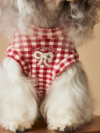 Débardeur rouge à carreaux pour chien chemise sans manches pour animaux de compagnie avec nœud décoratif vêtements respirants pour petits chiens