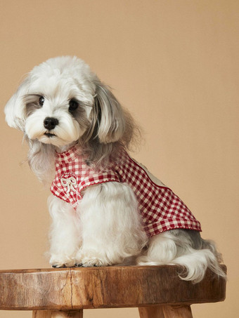 Débardeur rouge à carreaux pour chien chemise sans manches pour animaux de compagnie avec nœud décoratif vêtements respirants pour petits chiens