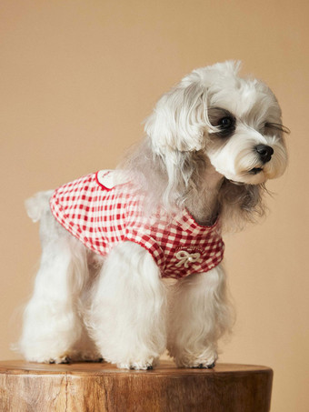 Débardeur rouge à carreaux pour chien chemise sans manches pour animaux de compagnie avec nœud décoratif vêtements respirants pour petits chiens