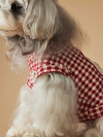 Débardeur rouge à carreaux pour chien chemise sans manches pour animaux de compagnie avec nœud décoratif vêtements respirants pour petits chiens