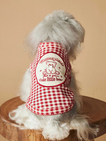 Débardeur rouge à carreaux pour chien chemise sans manches pour animaux de compagnie avec nœud décoratif vêtements respirants pour petits chiens