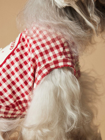 Débardeur rouge à carreaux pour chien chemise sans manches pour animaux de compagnie avec nœud décoratif vêtements respirants pour petits chiens