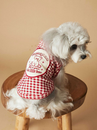 Débardeur rouge à carreaux pour chien chemise sans manches pour animaux de compagnie avec nœud décoratif vêtements respirants pour petits chiens
