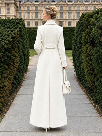Woman's Outerwear Turndown Collar Elegant Shaping White Woolen Coat