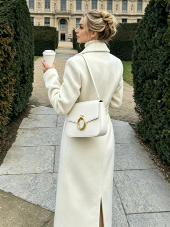 Woman's Outerwear Turndown Collar Elegant Shaping White Woolen Coat