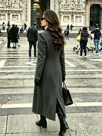 Outerwear For Woman Turndown Collar Casual Shaping Burgundy Wrap Coat