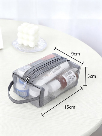 Mesh Makeup Brush Bag, Long Zippered Cosmetic Organizer With Handle