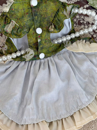 Robe pour animaux de compagnie en dentelle imprimée lapin vert jupe Lolita à volants style corset pour chats et petits chiens