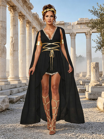ブラック ギリシャの女神の衣装 古代ローマのギリシャの女神 中世のハロウィン衣装