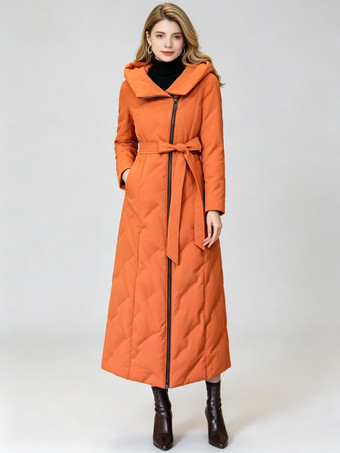 OrangeWomen's Long Down Jacket Winter Puffer Coat Thick Warm Outerwear