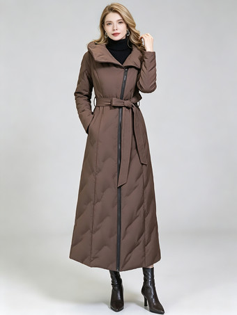 Coffee BrownWomen's Long Down Jacket Winter Puffer Coat Thick Warm Outerwear