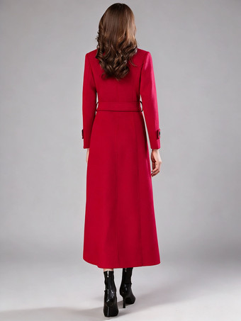 Women's Long Double Breasted Trench Coat Red Windbreaker Winter Overcoat