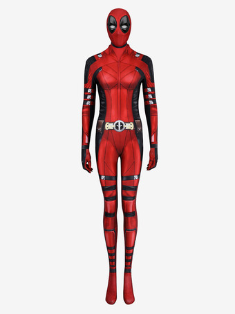 レディ・デッドプール コスプレ衣装 レディプール コミックプリント ジャンプスーツ マスク ハロウィンパーティー用 (ウィッグは含まれません)