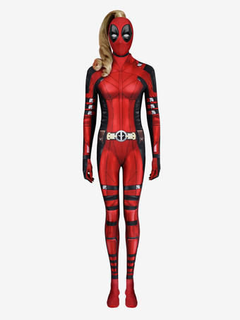 レディ・デッドプール コスプレ衣装 レディプール コミックプリント ジャンプスーツ マスク ハロウィンパーティー用 (ウィッグは含まれません)