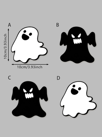 ハロウィン木製コースター、ゴーストメープルリーフデザイン、厚手の耐熱鍋敷き、装飾的なテーブルトップコースター