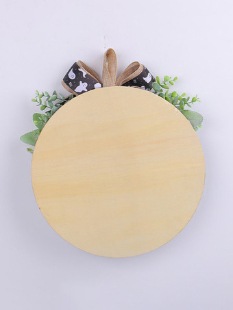 Décoration de porte en bois avec fantôme blanc d'Halloween et ruban noir à suspendre