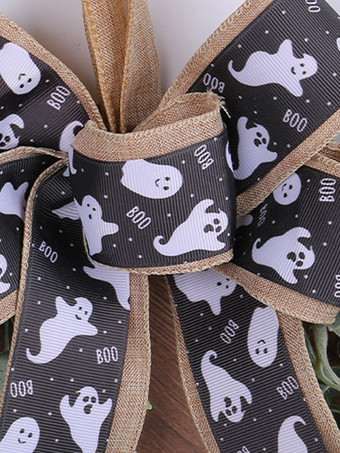 Décoration de porte en bois avec fantôme blanc d'Halloween et ruban noir à suspendre