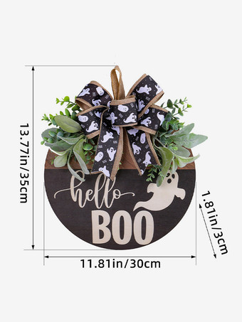 Décoration de porte en bois avec fantôme blanc d'Halloween et ruban noir à suspendre