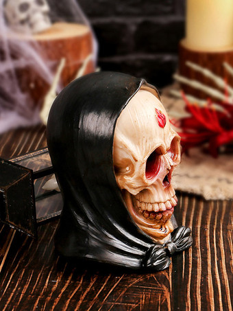 ハロウィンの頭蓋骨フィギュア（帽子付き）、樹脂製お化け屋敷装飾、ゴシック調オーナメント