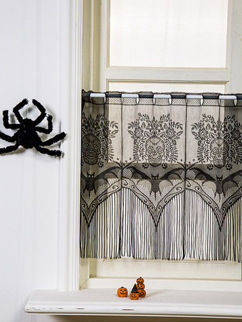 Halloween Lace Coffee Curtain, Bat & Skull Lamp Shade Party Decor