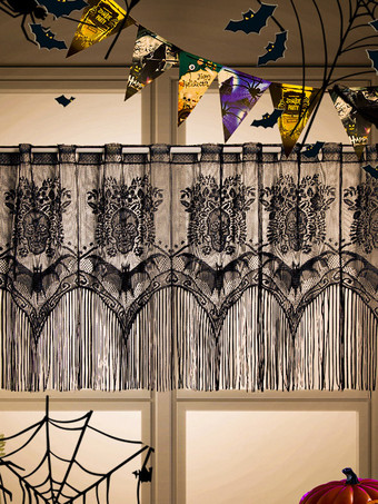 Halloween Lace Coffee Curtain, Bat & Skull Lamp Shade Party Decor