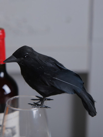 ハロウィン用フェイクフェザーのカラスフィギュア、黒いカラスの卓上装飾、写真撮影用小道具