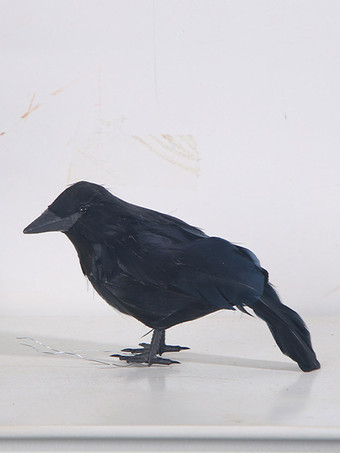 ハロウィン用フェイクフェザーのカラスフィギュア、黒いカラスの卓上装飾、写真撮影用小道具