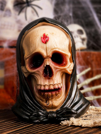 ハロウィンの頭蓋骨フィギュア（帽子付き）、樹脂製お化け屋敷装飾、ゴシック調オーナメント