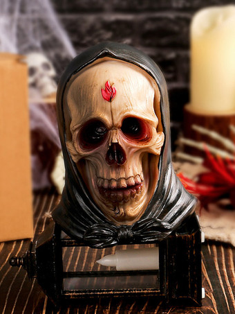 ハロウィンの頭蓋骨フィギュア（帽子付き）、樹脂製お化け屋敷装飾、ゴシック調オーナメント
