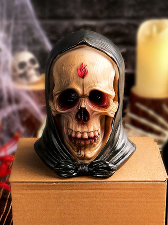 ハロウィンの頭蓋骨フィギュア（帽子付き）、樹脂製お化け屋敷装飾、ゴシック調オーナメント
