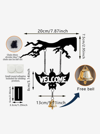 ハロウィンのアクリル製吊り下げ装飾、幽霊コウモリのベルウェルカムサイン、枯れ木の枝の壁飾り