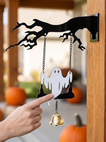 ハロウィンのアクリル製吊り下げ装飾、幽霊コウモリのベルウェルカムサイン、枯れ木の枝の壁飾り