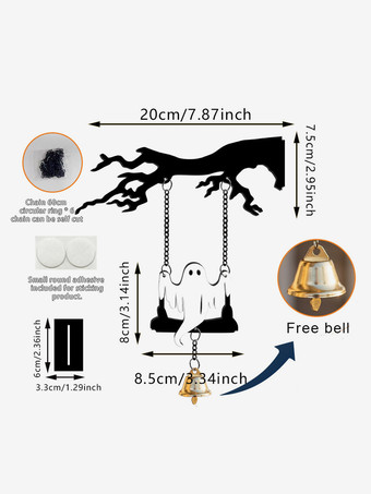 ハロウィンのアクリル製吊り下げ装飾、幽霊コウモリのベルウェルカムサイン、枯れ木の枝の壁飾り