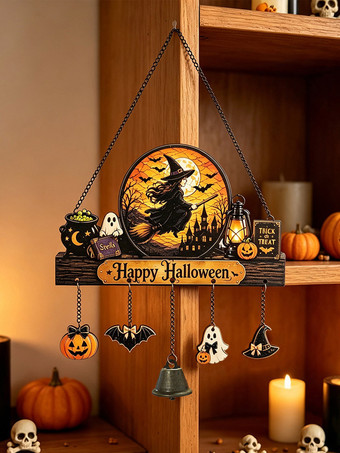 デザインAハロウィンの月明かりペットパーティー木製サイン、2D吊り下げホームデコレーション